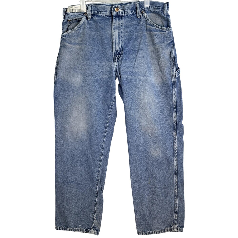 Dickies Carpenter Jeans Mens 36x32 Light Wash Denim Workwear Hammer Loop Utility